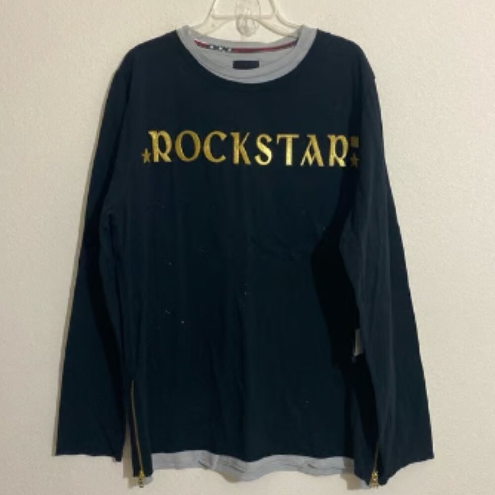 ROCKSTAR Distressed Double Layer Crewneck T-Shirt w Side Zippers Men’s Size XXXL